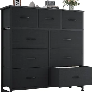floydsummit 9-Drawer Fabric Dresser with Steel Frame & Wood Top, Closet Organizer Storage Tower for Bedroom, Black