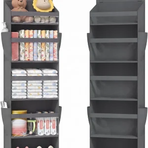 floydsummit 5-Pocket Over the Door Organizer with Clear Windows & Side Pockets, Hanging Door Storage, Dark Gray