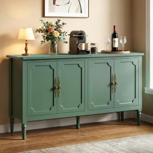 floydsummit 59" Buffet Sideboard Cabinet with 4 Doors & Adjustable Shelves, Mid-Century Coffee Bar, Forest Green
