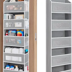 floydsummit 5-Shelf Over the Door Organizer with Mesh Side Pockets, 44 lbs Capacity, Hanging Pantry Storage, Grey