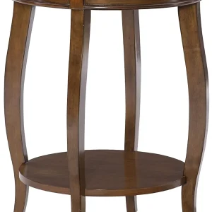 floydsummit Round Wood Shelf Table with Bentwood Skirt, Contemporary Accent End Table, 18" x 24", Hazelnut