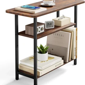 floydsummit 3-Tier Narrow Side Table with Wide Tabletop, Industrial End Table & Nightstand for Small Space, Brown