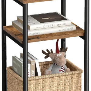 floydsummit 3-Tier Tall Side Table with Steel Frame, Small End Table & Nightstand for Living Room, Rustic Brown