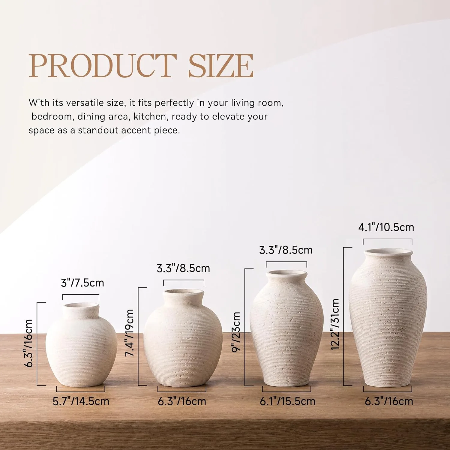 floydsummit 7.4" Rustic Ceramic Flower Vase, Handcrafted Farmhouse Table Vase for Mantel, Shelf & Dining Decor - Image 2