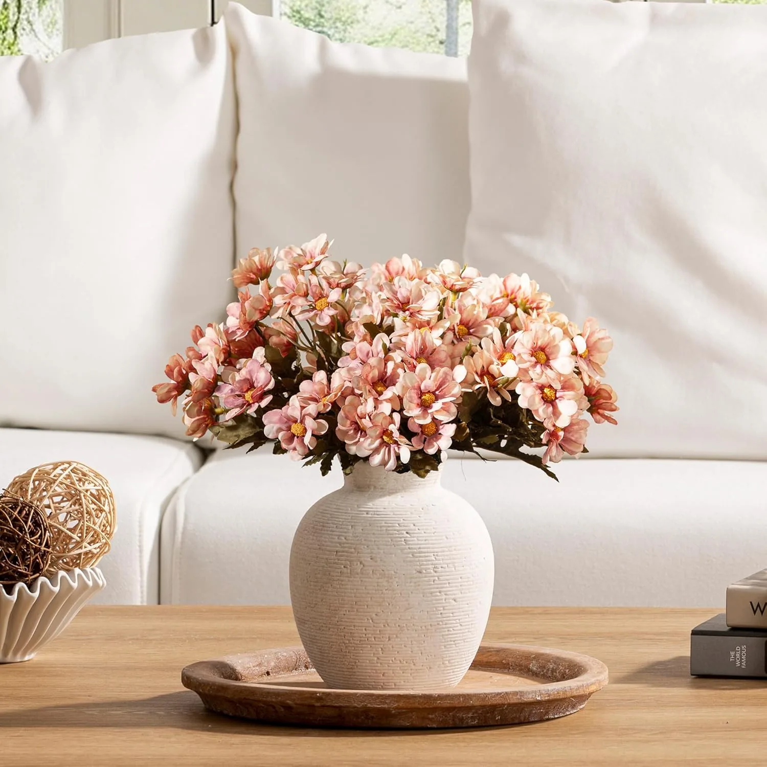 floydsummit 7.4" Rustic Ceramic Flower Vase, Handcrafted Farmhouse Table Vase for Mantel, Shelf & Dining Decor - Image 5
