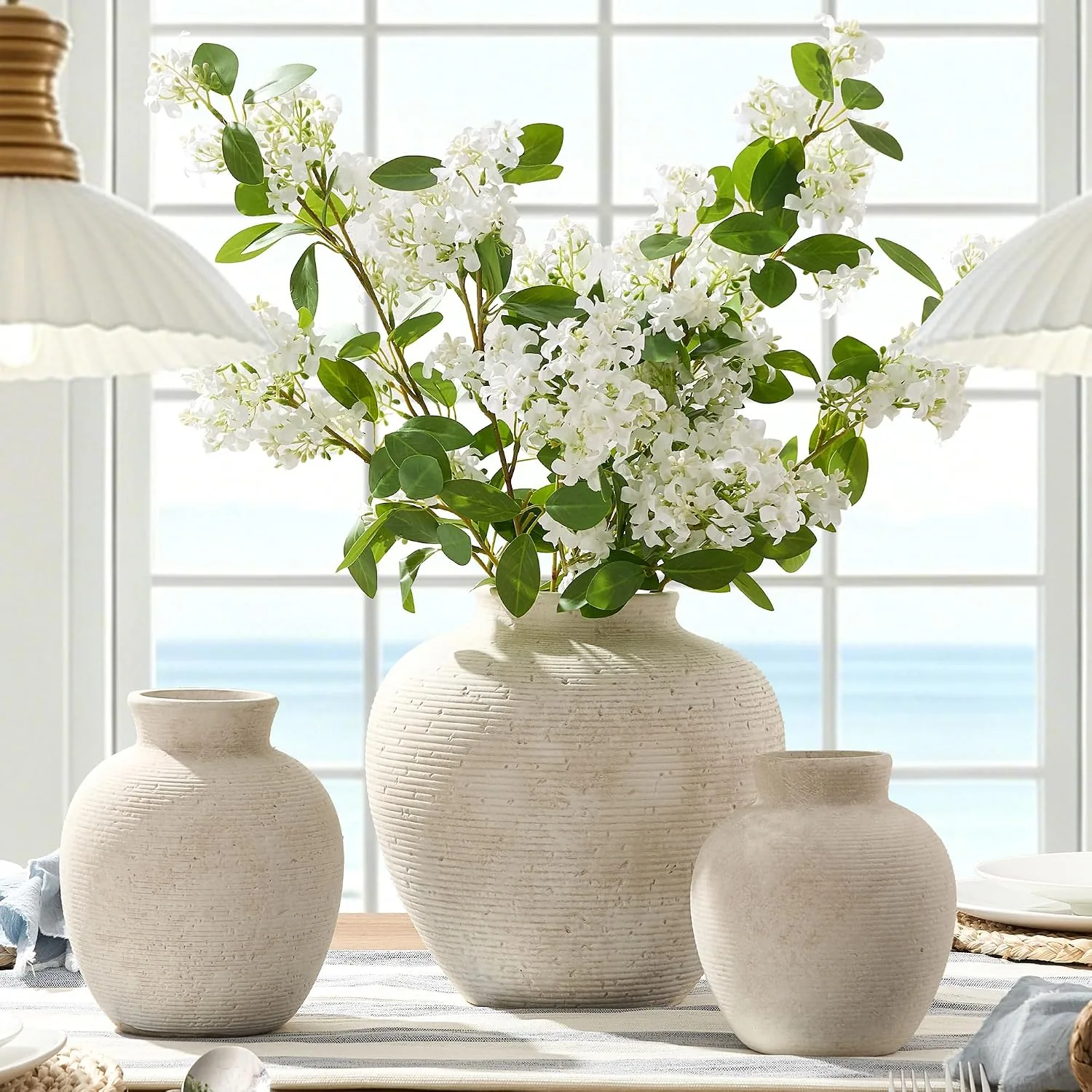 floydsummit 7.4" Rustic Ceramic Flower Vase, Handcrafted Farmhouse Table Vase for Mantel, Shelf & Dining Decor - Image 6