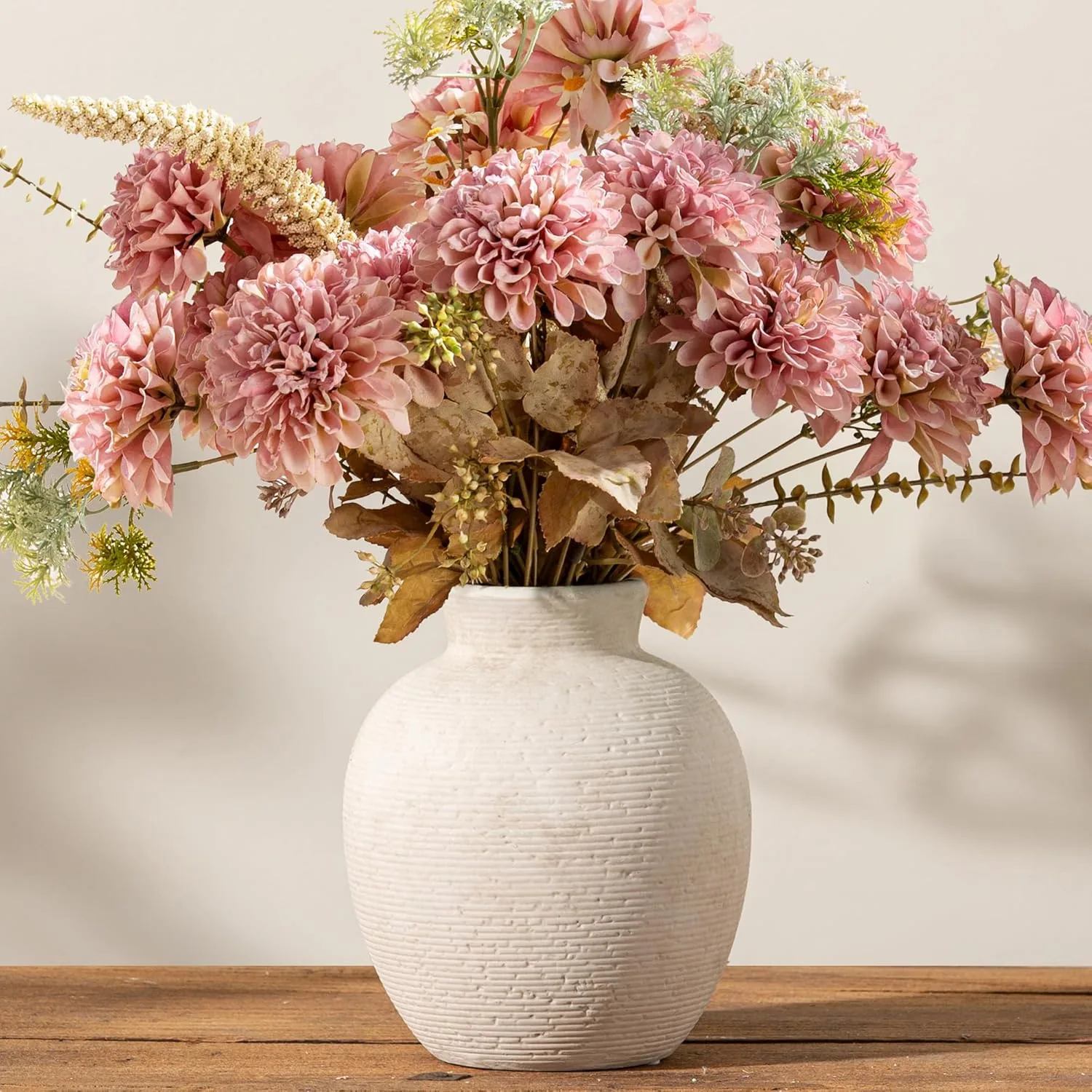 floydsummit 7.4" Rustic Ceramic Flower Vase, Handcrafted Farmhouse Table Vase for Mantel, Shelf & Dining Decor - Image 7