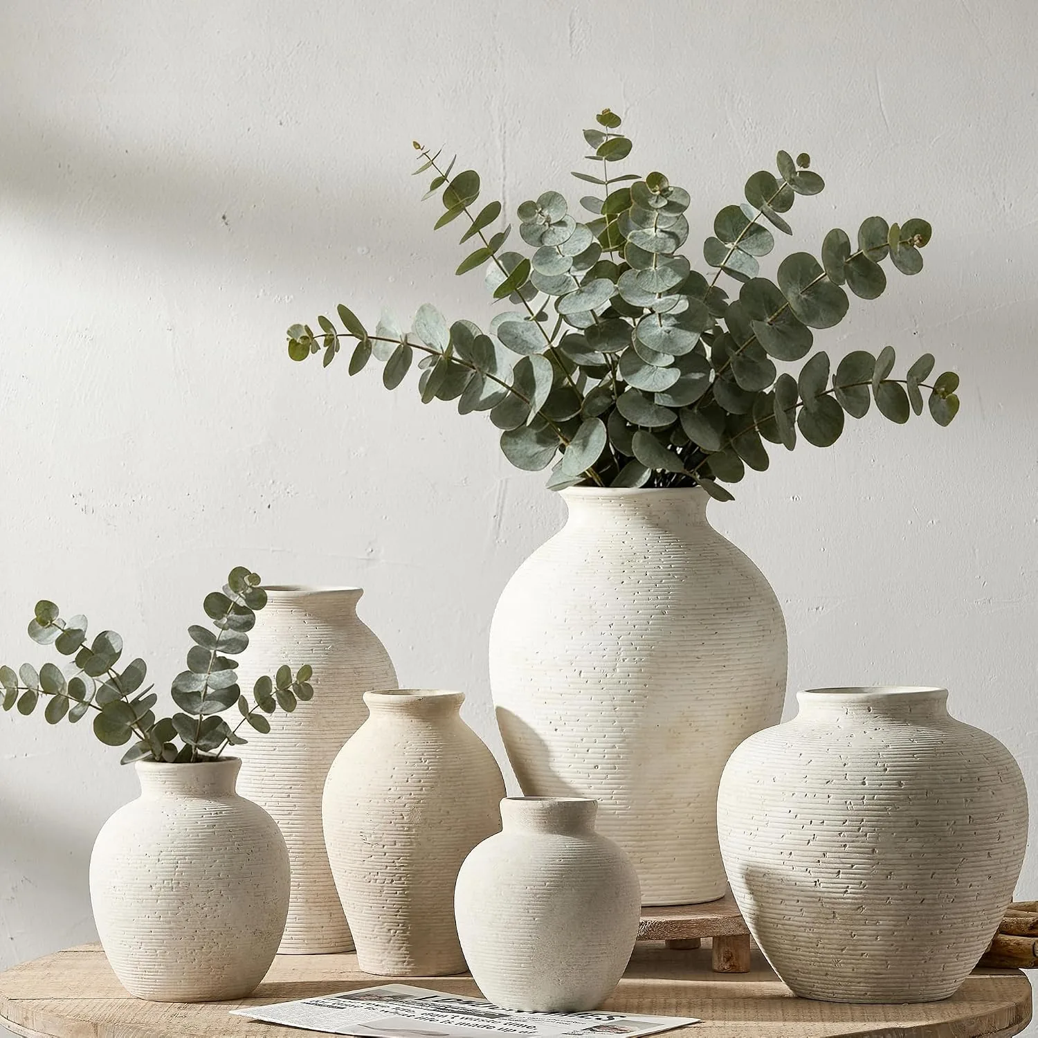 floydsummit 7.4" Rustic Ceramic Flower Vase, Handcrafted Farmhouse Table Vase for Mantel, Shelf & Dining Decor - Image 8