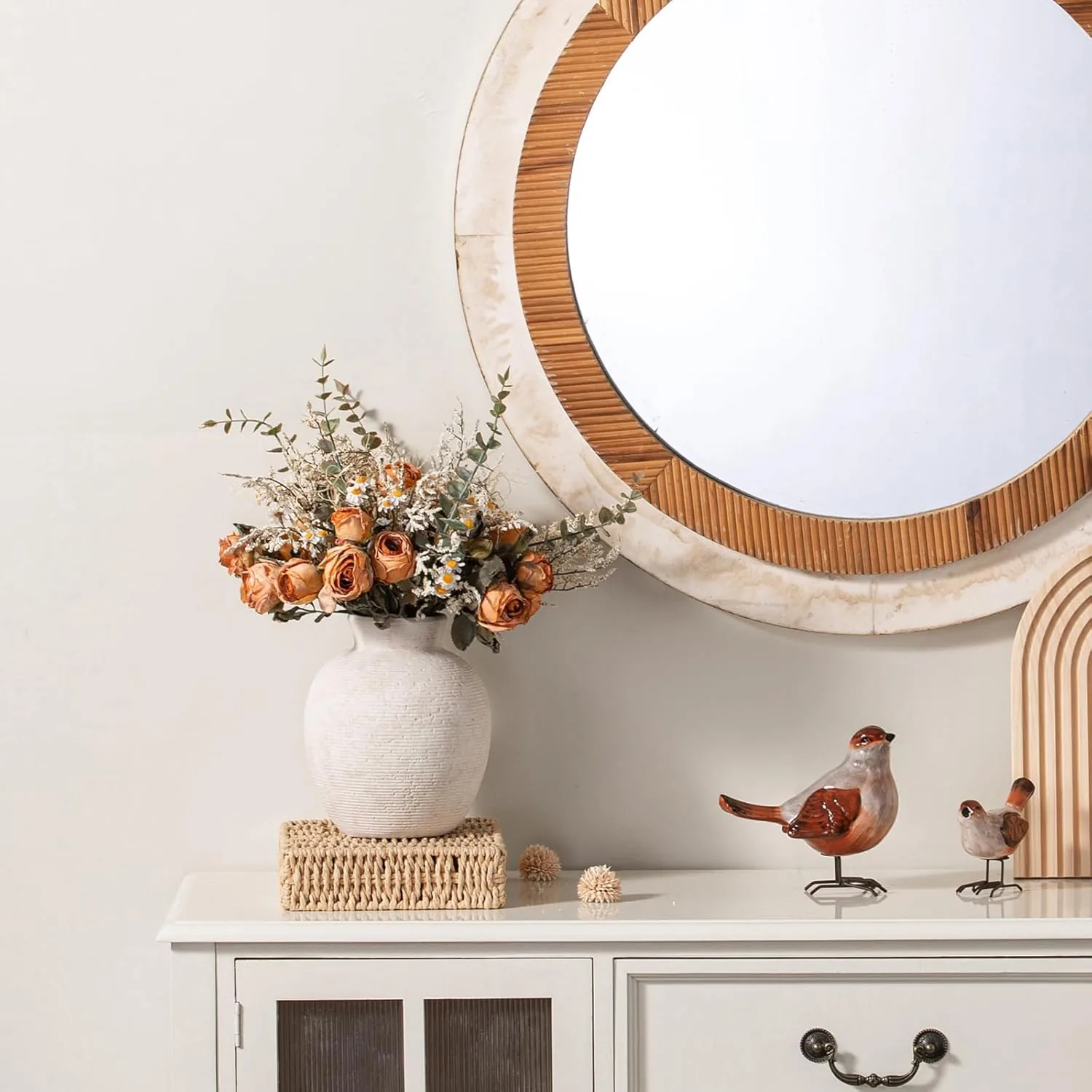 floydsummit 7.4" Rustic Ceramic Flower Vase, Handcrafted Farmhouse Table Vase for Mantel, Shelf & Dining Decor - Image 9