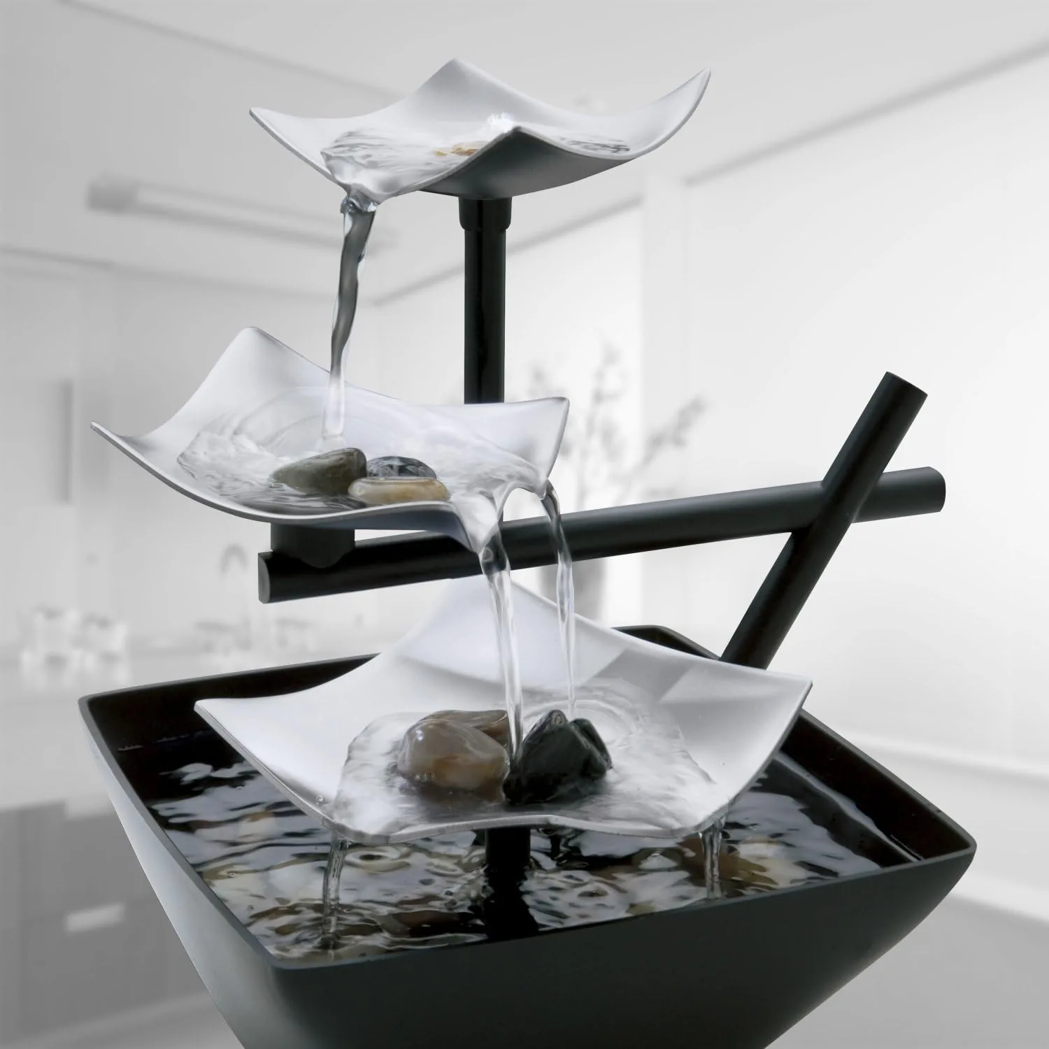 floydsummit 3-Tier Tabletop Water Fountain with Light & River Rocks, Relaxing Zen Desk Fountain, Silver Springs - Image 2