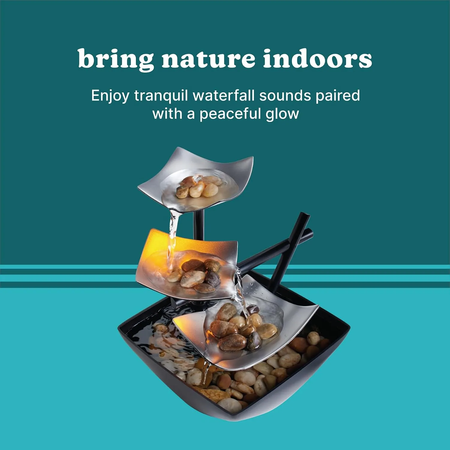 floydsummit 3-Tier Tabletop Water Fountain with Light & River Rocks, Relaxing Zen Desk Fountain, Silver Springs - Image 5