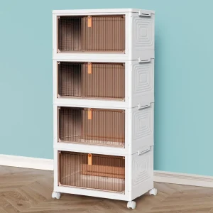 floydsummit 4-Tier Stackable Plastic Storage Bins with Lids & Wheels, 23 Qt Each, Rolling Closet Organizer, White